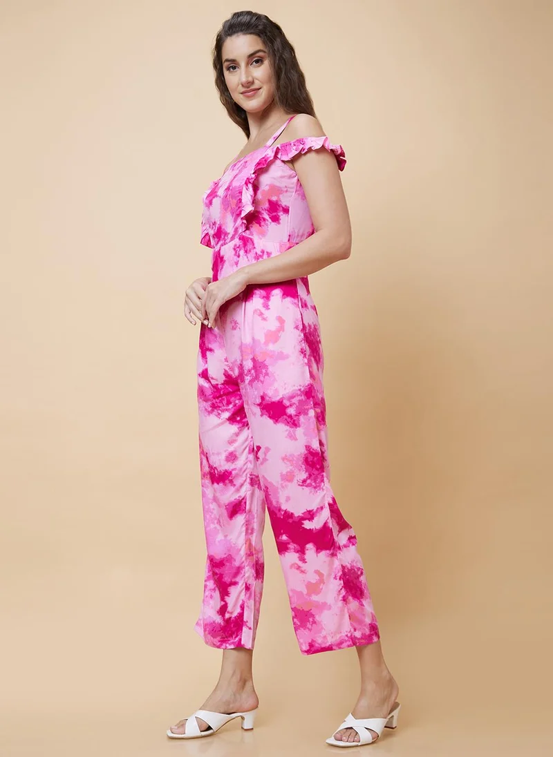 globus Pink Globus Women Tie Dye Basic Jumpsuit With Ruffles for Women | Best Price UAE